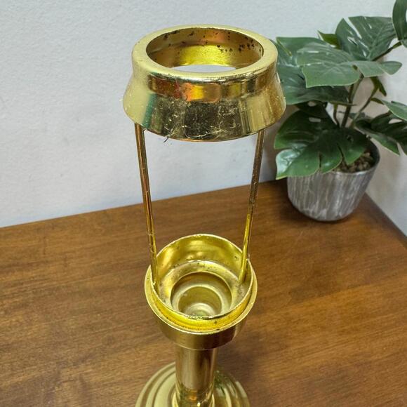 Fairy Light Partylite Cranberry Corroso Art Glass Tealight Lamp Brass 11.5" vtg - Picture 7 of 9